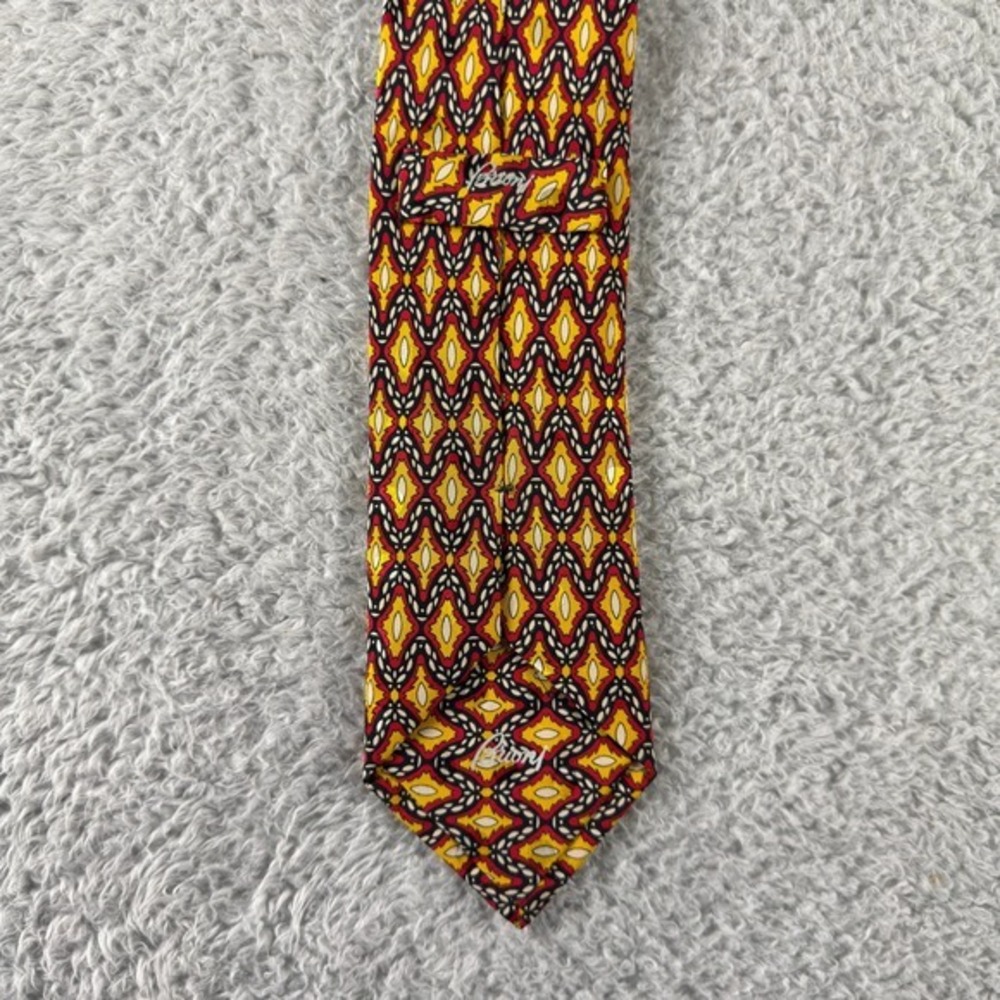 Brioni for Maus & Hoffman Mens Silk Tie Yellow Red Black Geometric Diamond Italy - Picture 4 of 5